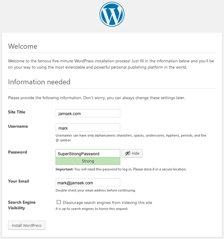 WordPress site setup